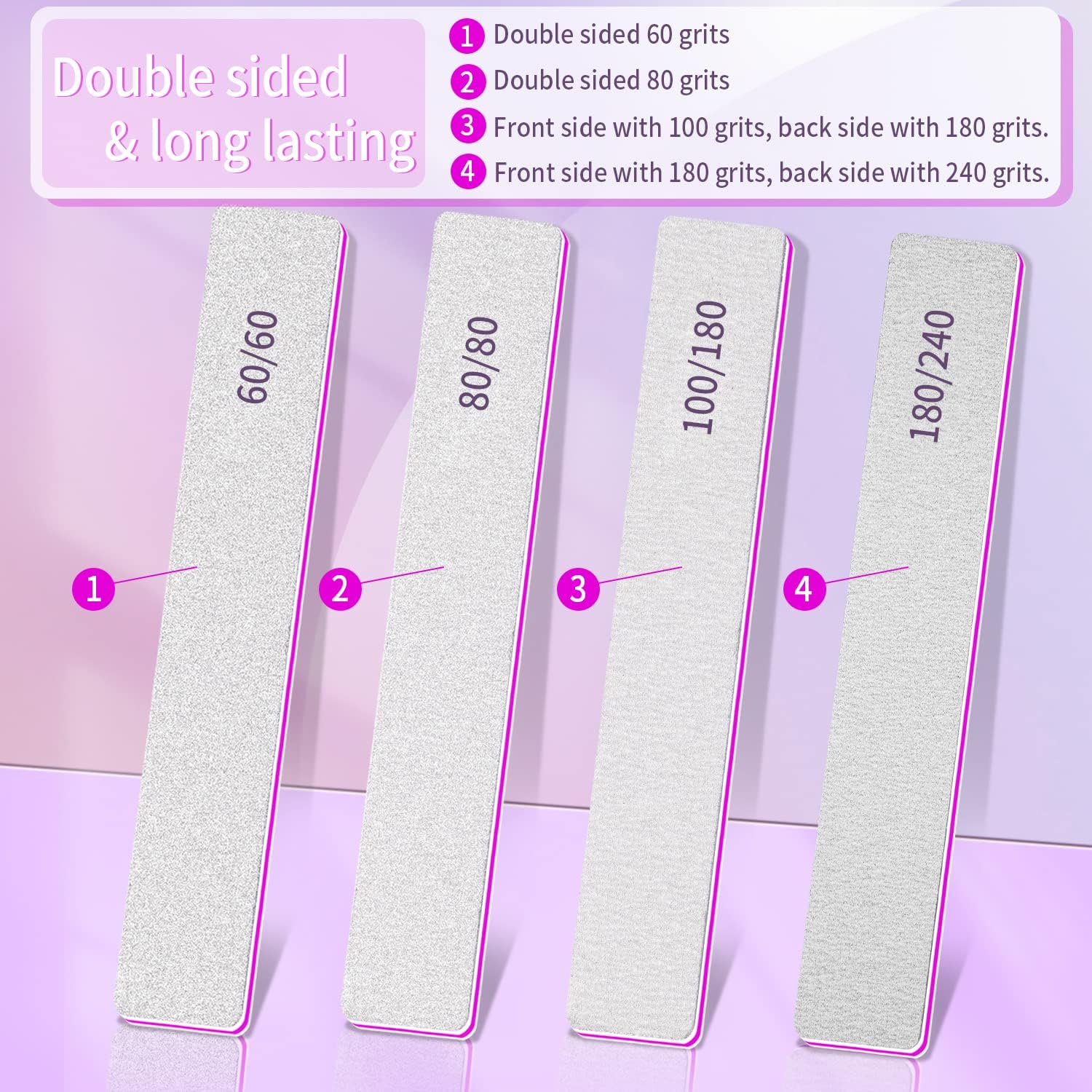 Nail File 100/180 Grit Professional Reusable 12 PCS Double Sides Washable Nail Files for Acrylic and Natural Nails Manicure Tools Suit for Home Salon image number 2