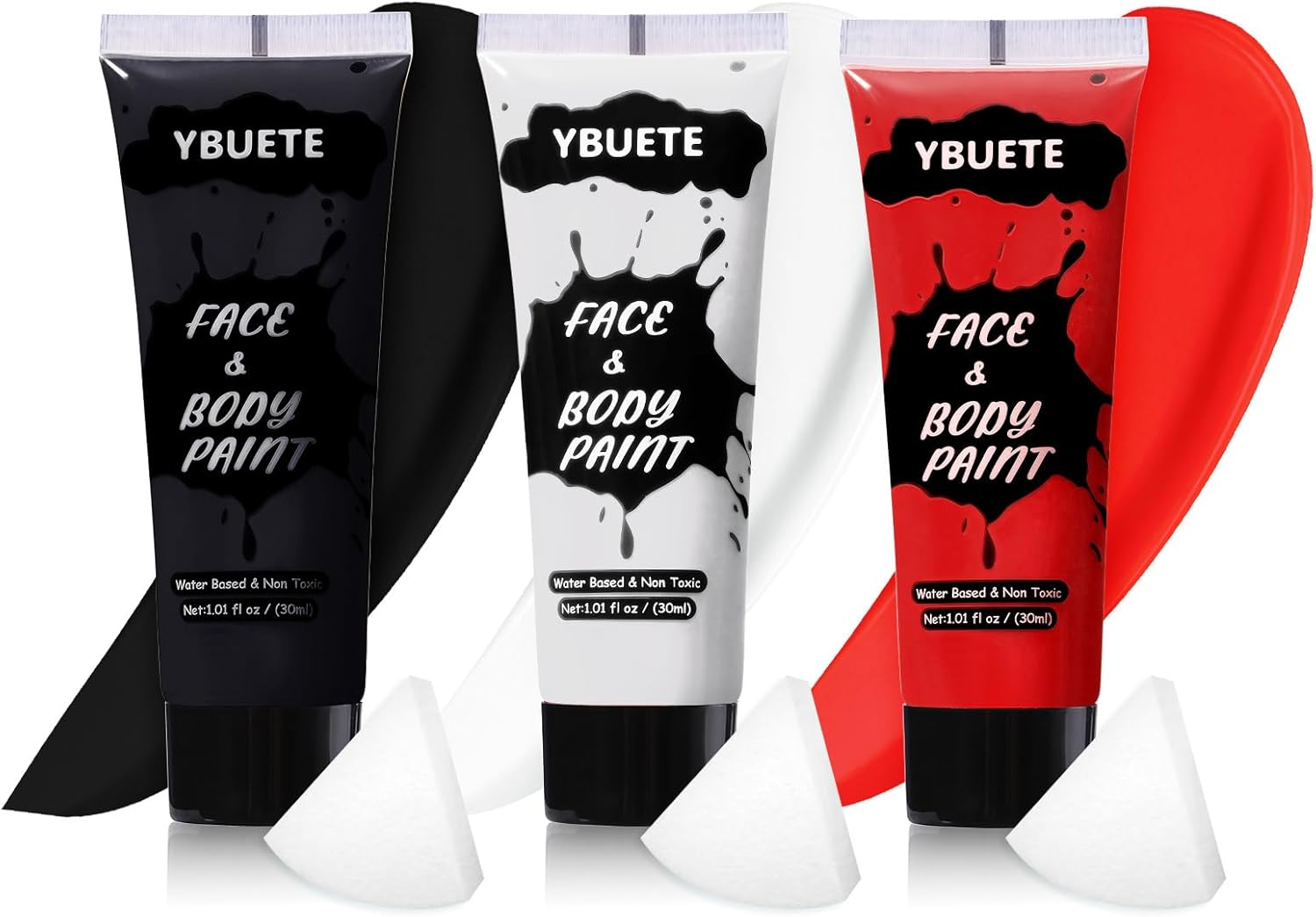 YBUETE 3Pcs Face Body Paint, Professional Paint for Halloween Cosplay Costume Party, Full-Coverage Multi-Color Cream Makeup Body Paint for Adult Halloween Cosplay SFX Makeup Paint (White+Black+Red) image number 6