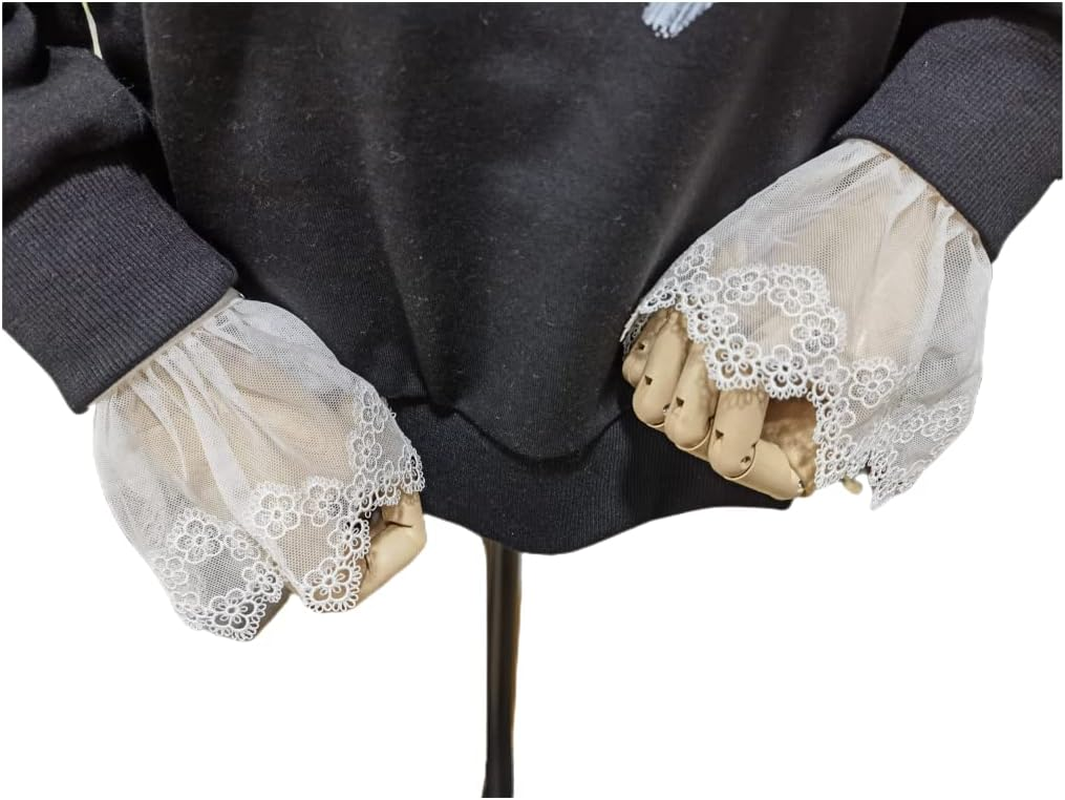 1 Pair Women'S Wrist Cuffs Flower Embroidery Lace Pleated Horn Cuffs Detachable Shirt False Sleeves - White image number 4