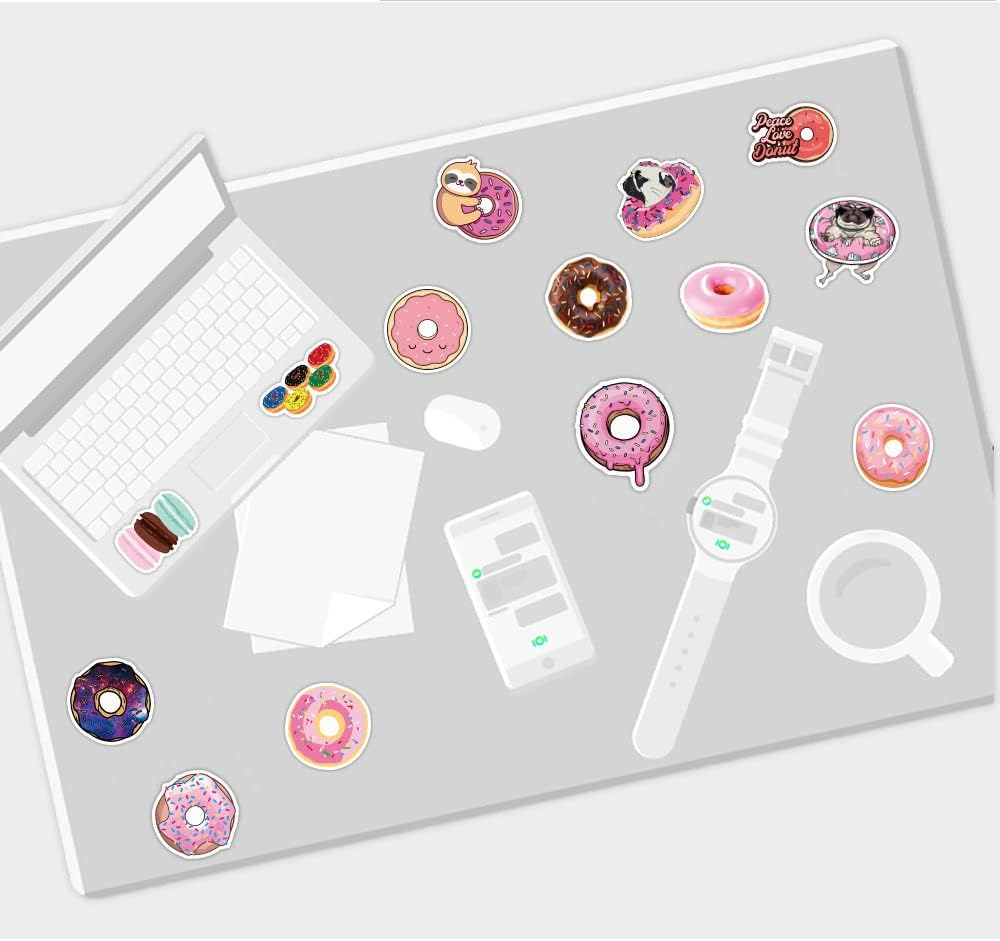 Donuts Stickers 100Pcs, Cute Sweet Food Doughnut Decals for Kids Teens Teacher Party Favors Reward for Water Bottles Luggage Computer Scrapbook Skateboard Guitar Greetings Cards DIY Decorations image number 1