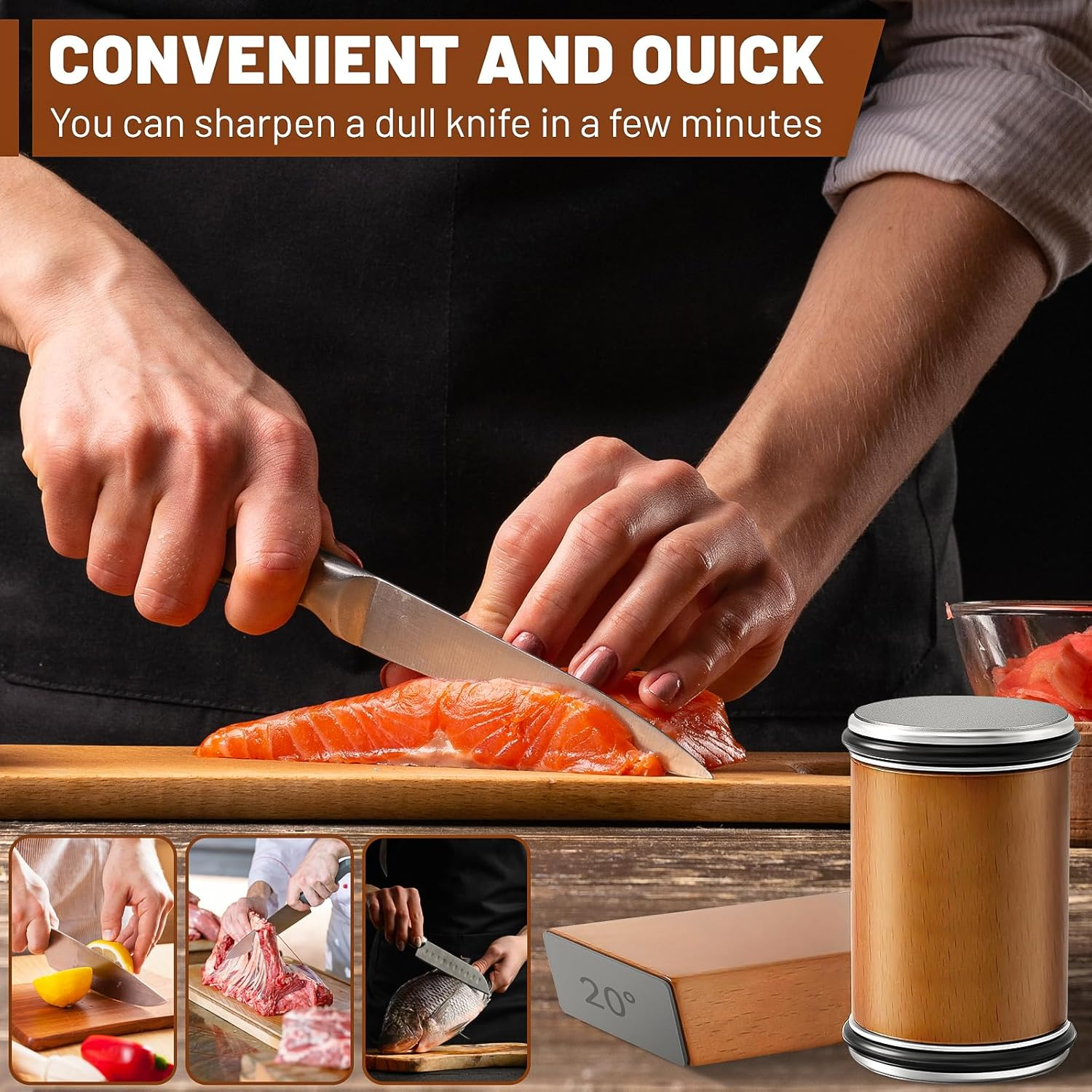 Knife Sharpener - Rolling Knife Sharpening Tool Kit with 400 & 1000 Grit Discs for Kitchen Chef'S Knives and Scissors, 15 & 20 Degree Magnetic Angle Knife Sharpeners Roller Gadgets Gifts image number 5