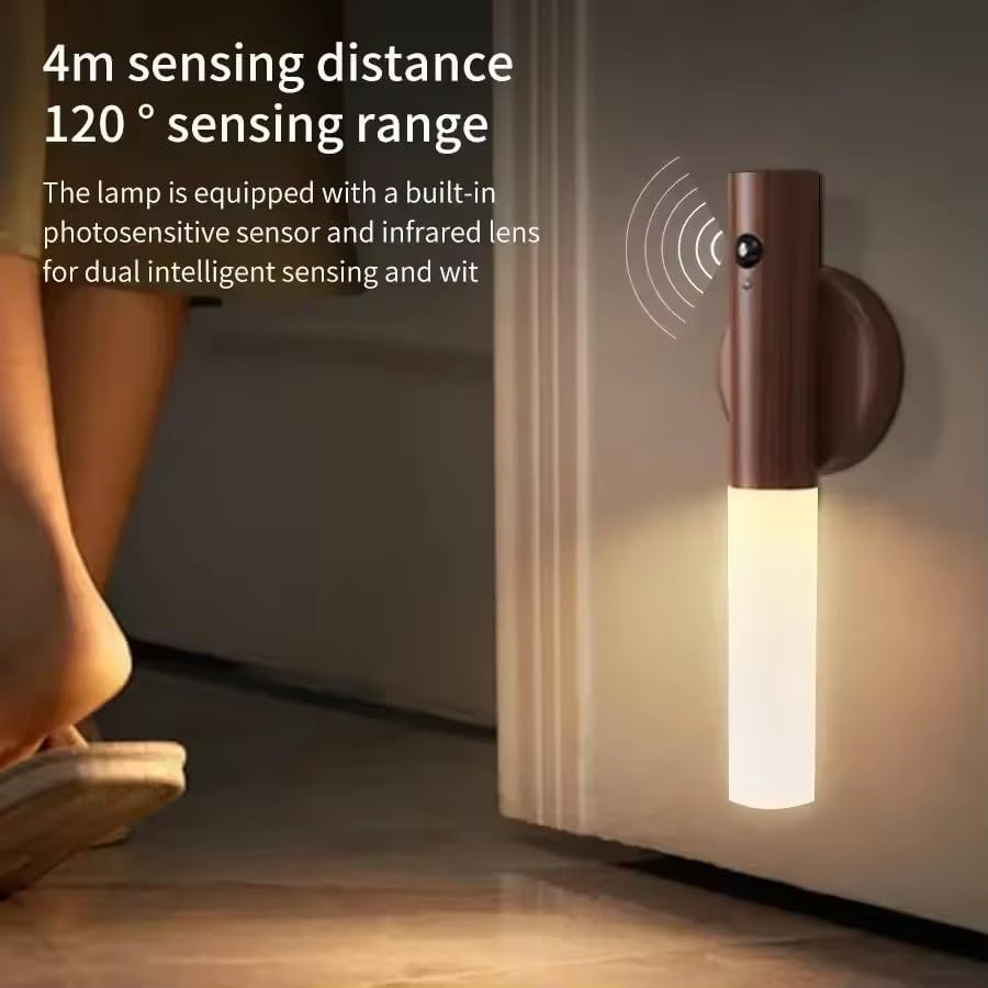 Motion Sensor LED Night Light, Wood Wall Mount, 120&deg; Sensing, 3M Range, Rechargeable Battery, Long Standby Time image number 2