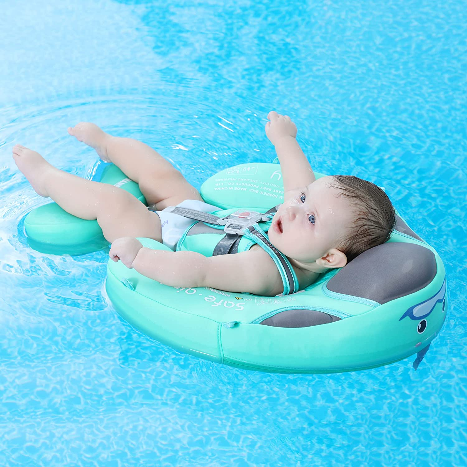 Mambobaby Float Add Tail Newest Baby/Infant Swim Float with Canopy, Non-Inflatable Solid Upgrade Soft Waterproof Skin-Friendly Leather Material image number 6