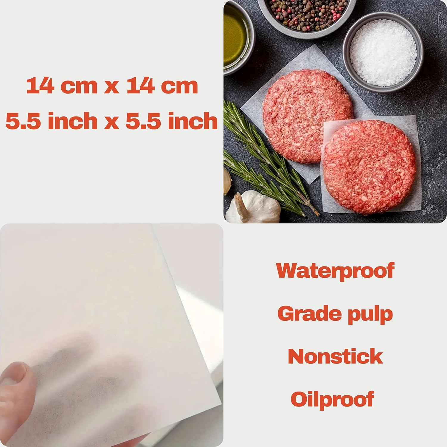 Belmalia 500 Burger Paper Sheets Square | Baking Paper | Wax Paper for Hamburgers, Press, Grill | Non-Stick | 14 X 14 Cm image number 2