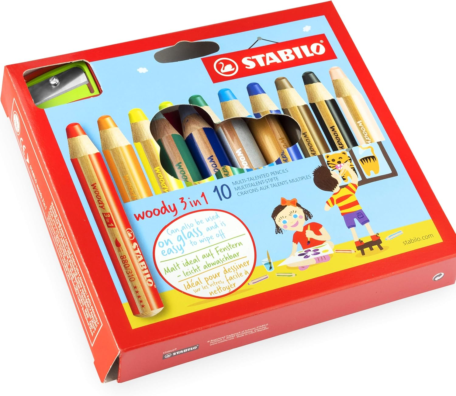 STABILO Woody 3 in 1 Jumbo Colouring Pencils - Limited Edition Gold and Silver Set - Includes Sharpener - Pack of 10 image number 1