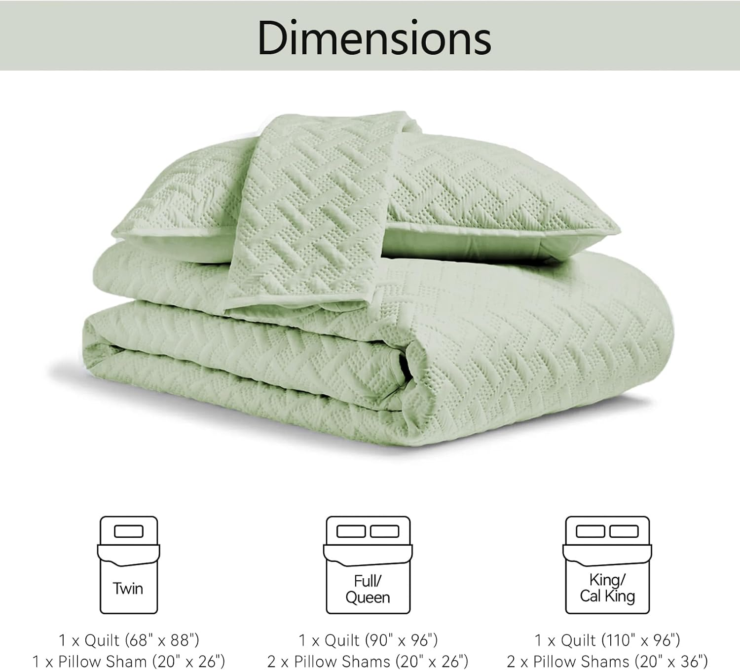 FLYMME Quilts Queen Size, Lightweight Sage Green Bedspreads, Basket Weave Pattern,Ultra Soft Microfiber Bed Coverlet 3 Pieces for All-Seasons (1 Quilt, 2 Shams)