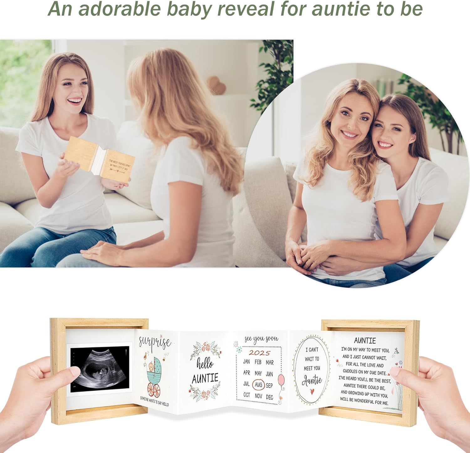 Pregnancy Announcement for Aunt, Auntie- Baby Announcement Gifts Ideas, Surprise Pregnancy Reveal Gifts to Sister, Best Friend- Baby Ultrasound Photo Keepsake Wooden Box image number 4