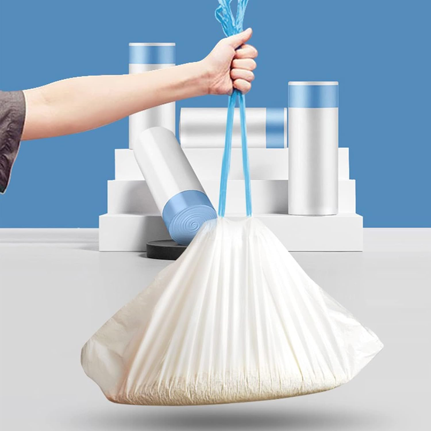 RMAN Pack of 100 Cat Litter Box Bags with Drawstrings, 550 X 300 Mm, Bin Liners with Cat Litter Tray, Self-Cleaning Cat Litter Tray, Biodegradable, Durable, Tear-Resistant, Durable image number 1