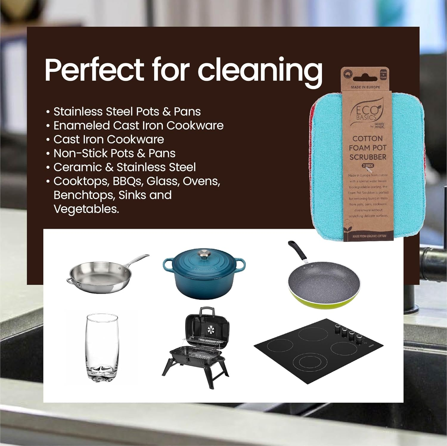 White Magic Eco Basics Cotton Foam Pot Scrubber 2-Packs image number 4