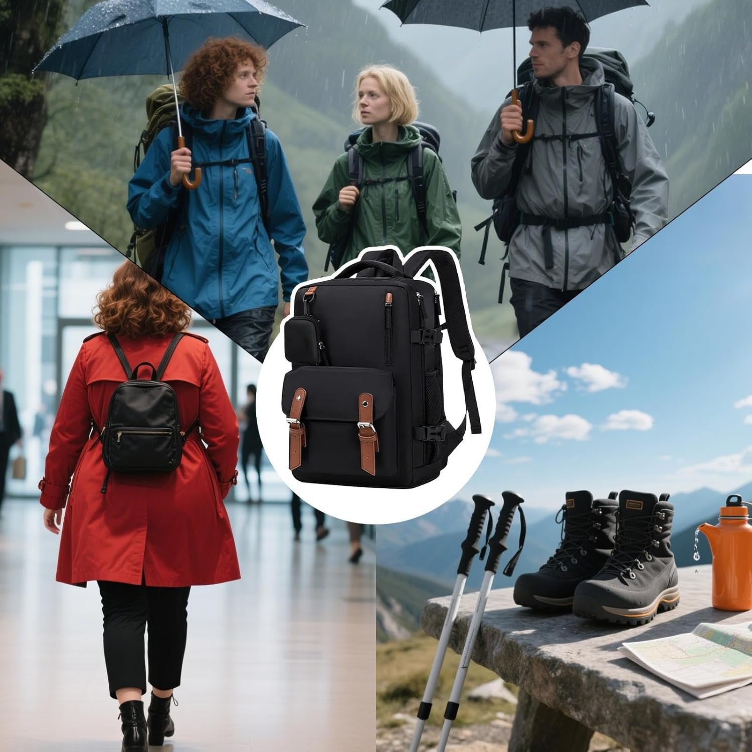 Rrlihjgu Travel Backpack for Women, Expandable Laptop Backpack Large Size | Computer for School Work Women Men Teenagers University Airplane - Brown Black image number 3