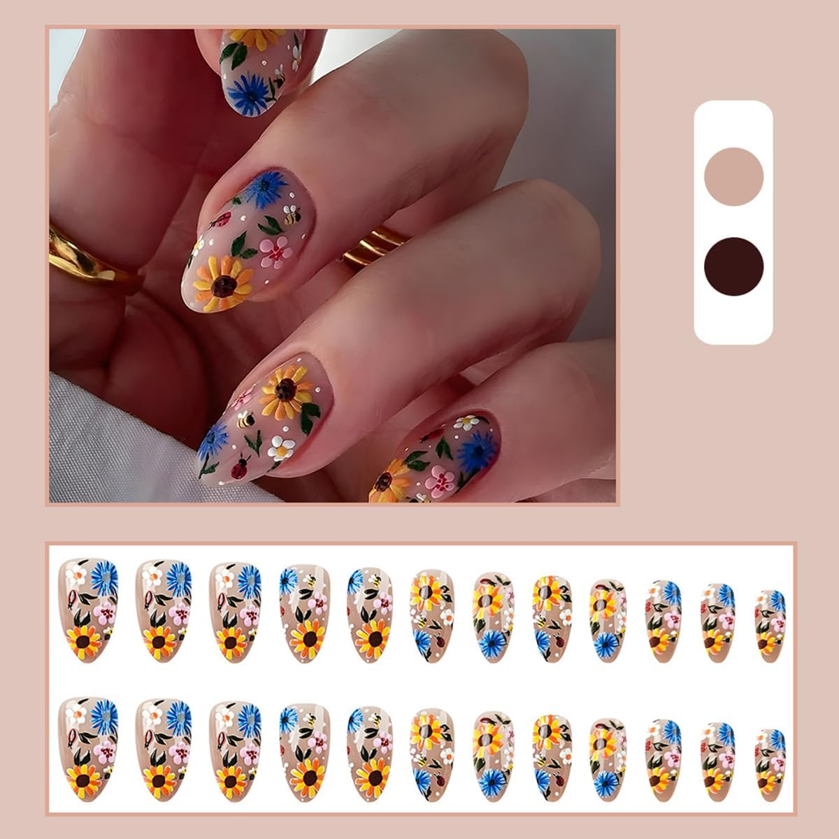 ＴＩＺＹＦＦ Press on Nails, Sonnenblume 3D Gepr&auml;gte Falsche N&auml;gel, K&uuml;nstliche N&auml;gel F&uuml;r Frauen Und M&auml;dchen -24 St&uuml;ck