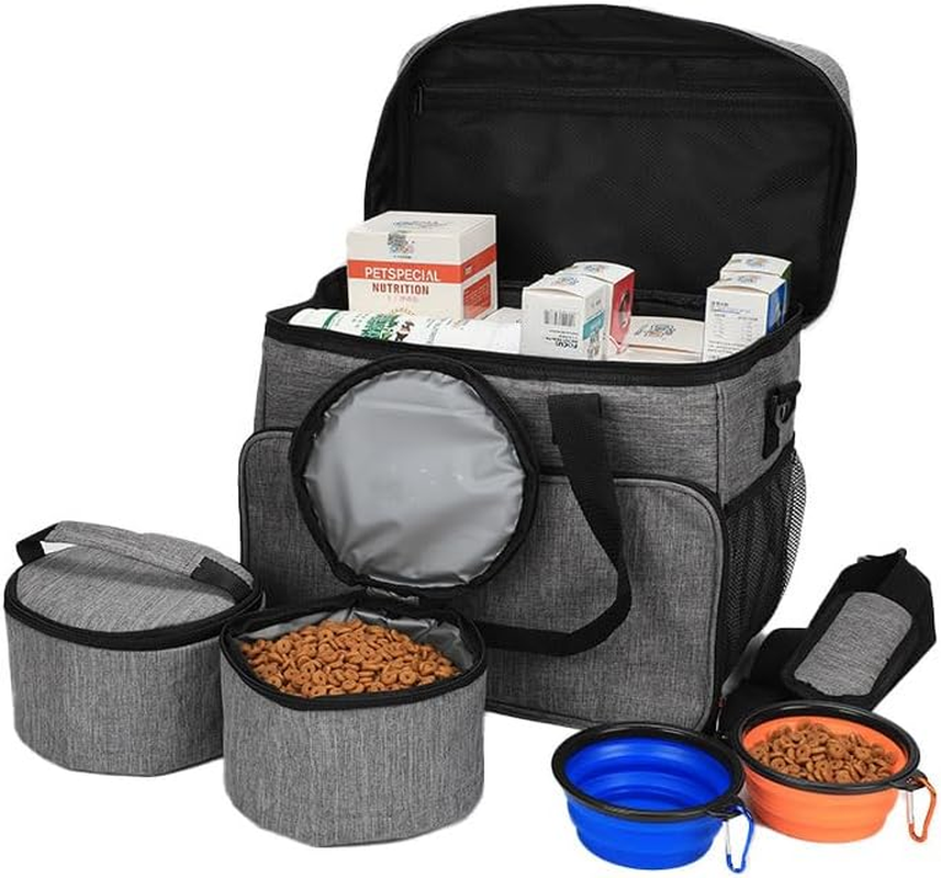 5 PCS Dog Travel Carrier, Dog Travel Bag, Weekend Pet Travel Set for Dog and Cat, Large Pet Journey Kit for Supplies Includes 1 Journey Organizer 2 Food Container Bag and 2 Collapsible Bowl image number 4