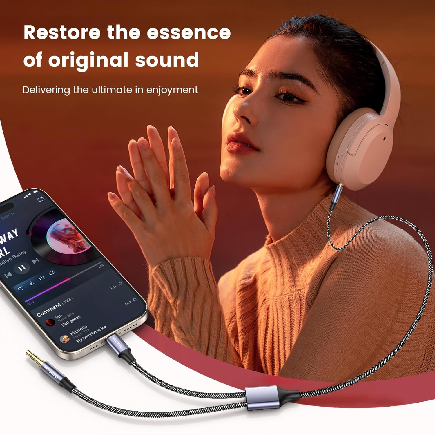 MOSWAG USB C to AUX Cable（2M）, 2 in 1 3.5Mm to 3.5Mm Audio Aux Jack Cable with USB C Audio Auxiliary Input Adapter Male to Male AUX Cord for Headphones,Car,Home Stereos,Speaker