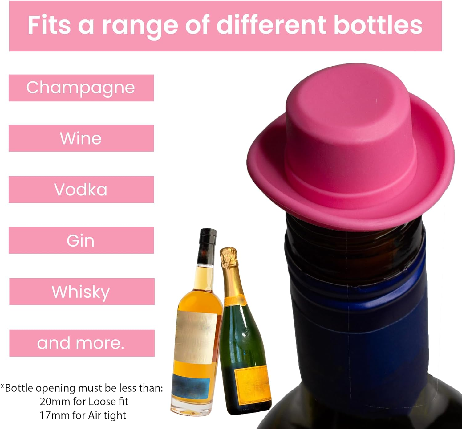 Champagne Stopper - Wine Stopper - 1Pcs - Pink Cowboy Hat - Kitchen Tools & Gadgets - Hens Party Decoration - Bachelorette Party Decorations - Food Grade Silicone - Reusable Airtight Seal - Fun Gift