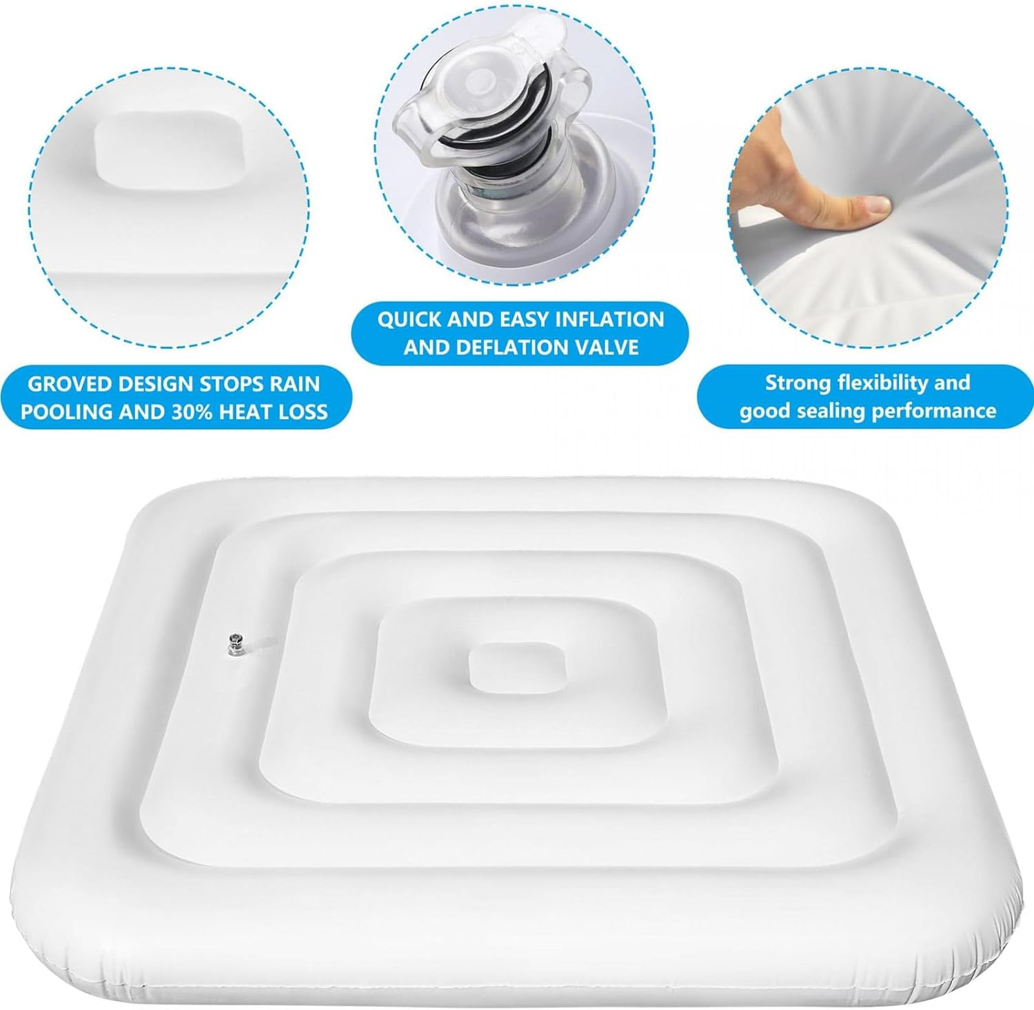 4.2 Ft Inflatable Hot Tub Cover, Rainproof Portable Hot Tub Cover Protector Foldable Hot Tub Lid Insulated Energy Saving Hot Tub Covers Replacement for Outdoor Inflatable Hot Tub