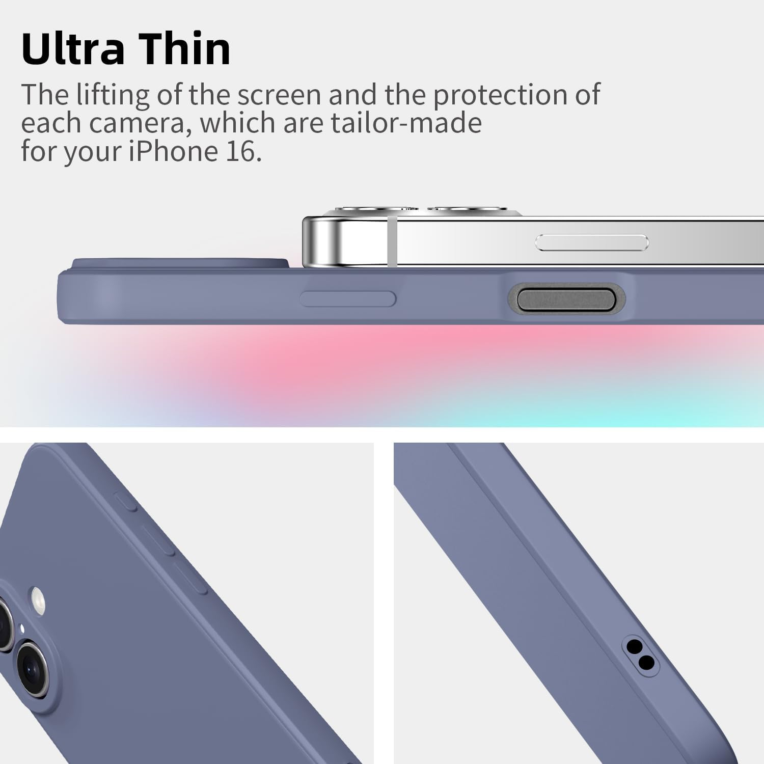 Elestbela Iphone 16 Slim Silicone Case, Ultra Thin, Blue Grey image number 4