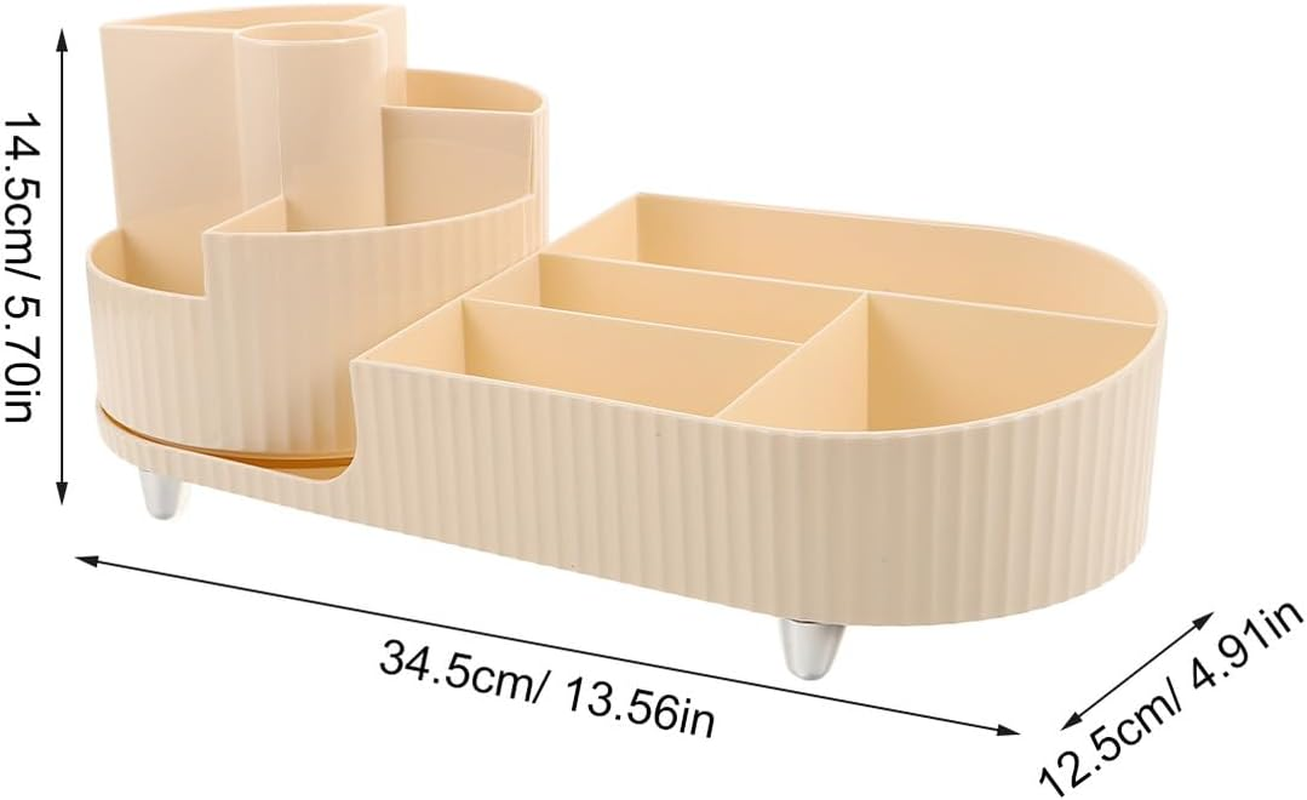 Vaguelly Rotating Desktop Makeup Storage Box 2Pcs in Cream White, Skincare and Cosmetic Organizer with Turntable Carousel for Vanity Countertop and Bathroom Use image number 2