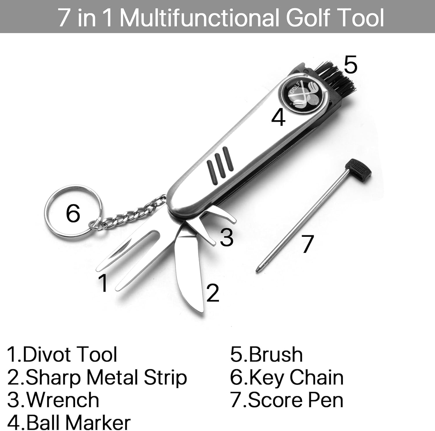 Golf Accessory Tool Set, Golf Club Brush, Foldable Divot Repair Tool with Golf Marker, Digit Counter, Pack of 3 Golf Sports Bag Kit (Black) image number 5