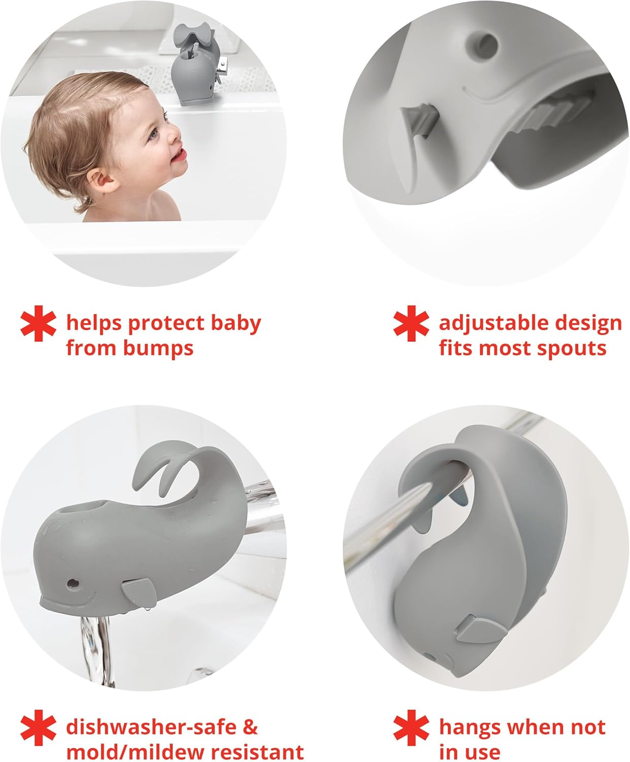 Skip Hop Baby Bath Spout Cover, Universal Fit, Moby, Grey image number 4