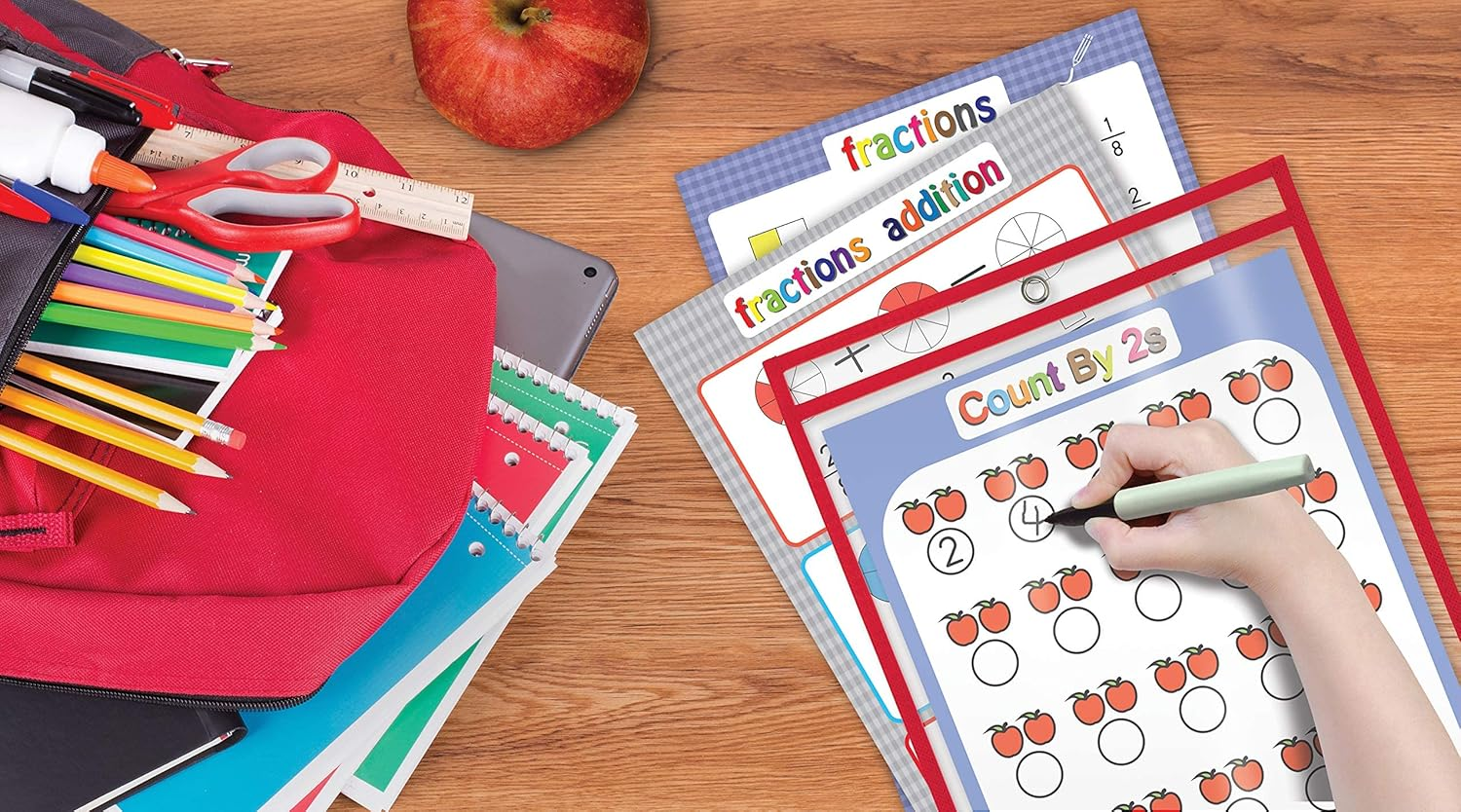 Better Office Products Dry Erase Pocket Sleeves, 30 Count, Crystal Clear, by , Oversized, 10.25" X 13.75", Heavy Duty Dry Erase Pocket Sheet Protectors, Reusable Pockets with 10 Assorted Colors,30 Pack image number 2