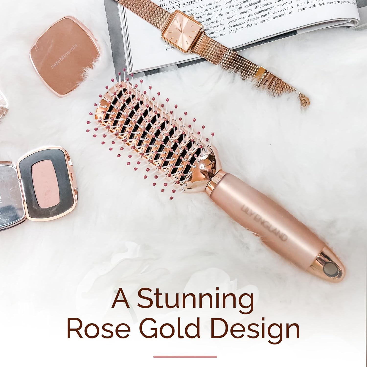 Lily England Vent Hair Brush for Blow Drying, Detangling Hairbrush for Women - Vented Brush with Gel Handle - Rose Gold By image number 5