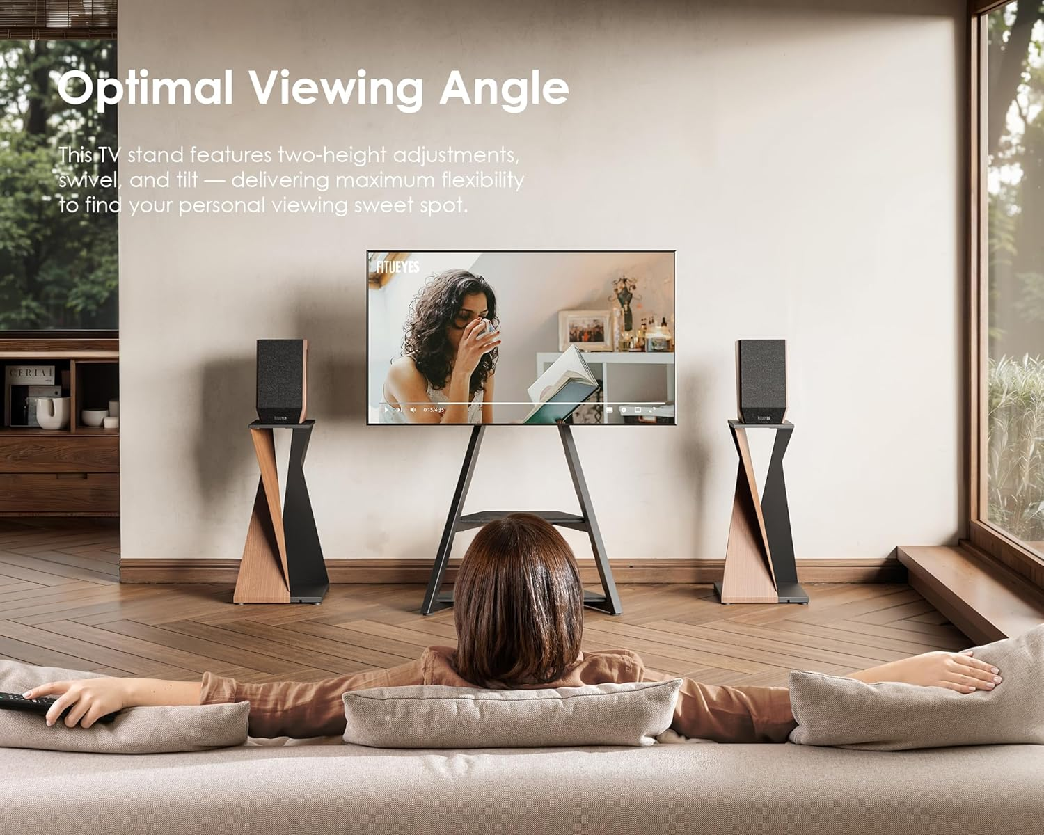 FITUEYES Design Floor TV Stand for 32 43 50 55 65 Inch Tvs, Corner Floor TV Stand Rolling TV Cart for LCD/LED Flat Curved Screens, Modern Living Room Television Stands, Eiffel Series image number 1