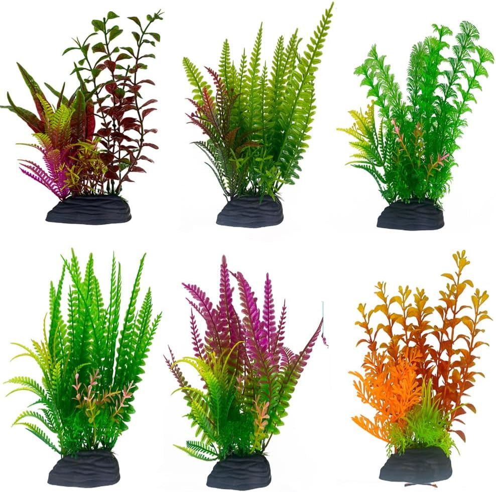 Loopunk 6 PCS Fish Tank Plants Artificial, Fish Artificial Aquatic Plants in Plastic Large Aquarium Decorations, Aquarium Fish Tank Plastic Plants Ornaments Colorful.