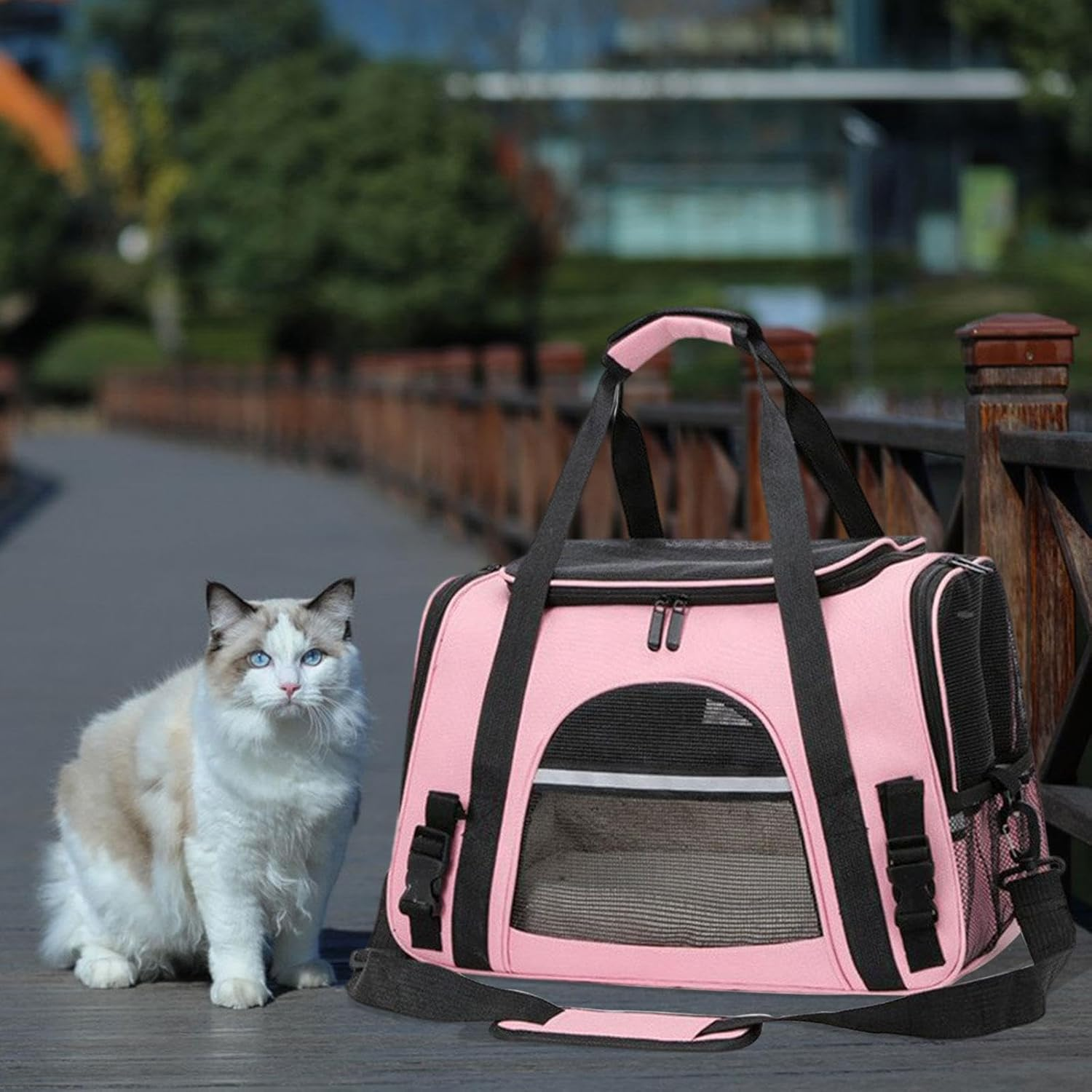 Fenteer Pet Carrier Cat Carrier Soft Large Capacity Zipper Travel Bag for Pets with Shoulder Strap and Pink image number 2