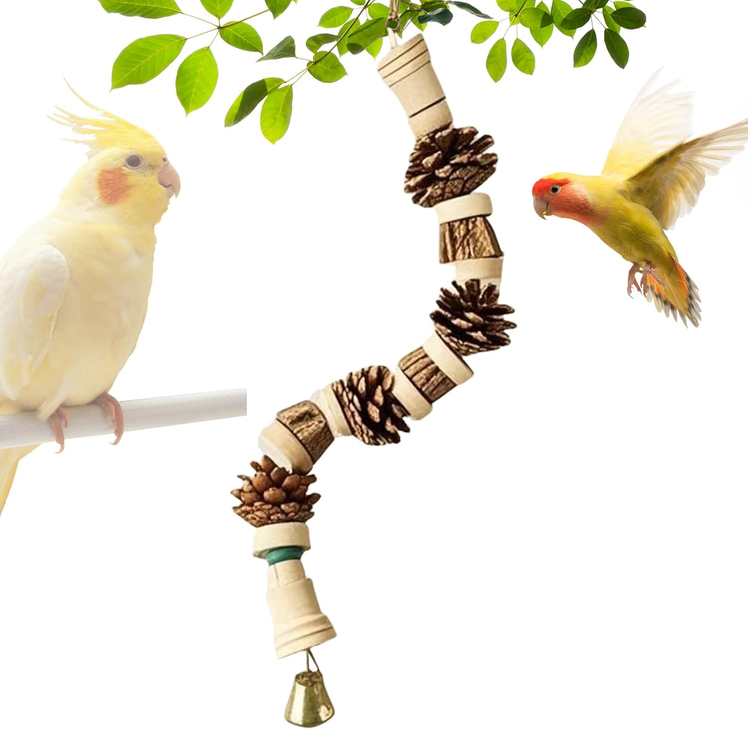 Bird Toys for Parrots, Bird Cage Toys Chewing Games, Wooden Pine Cone String, Natural Landscape Decor for Conure, Cockatiel, Macaws, Finches, Cockatoos