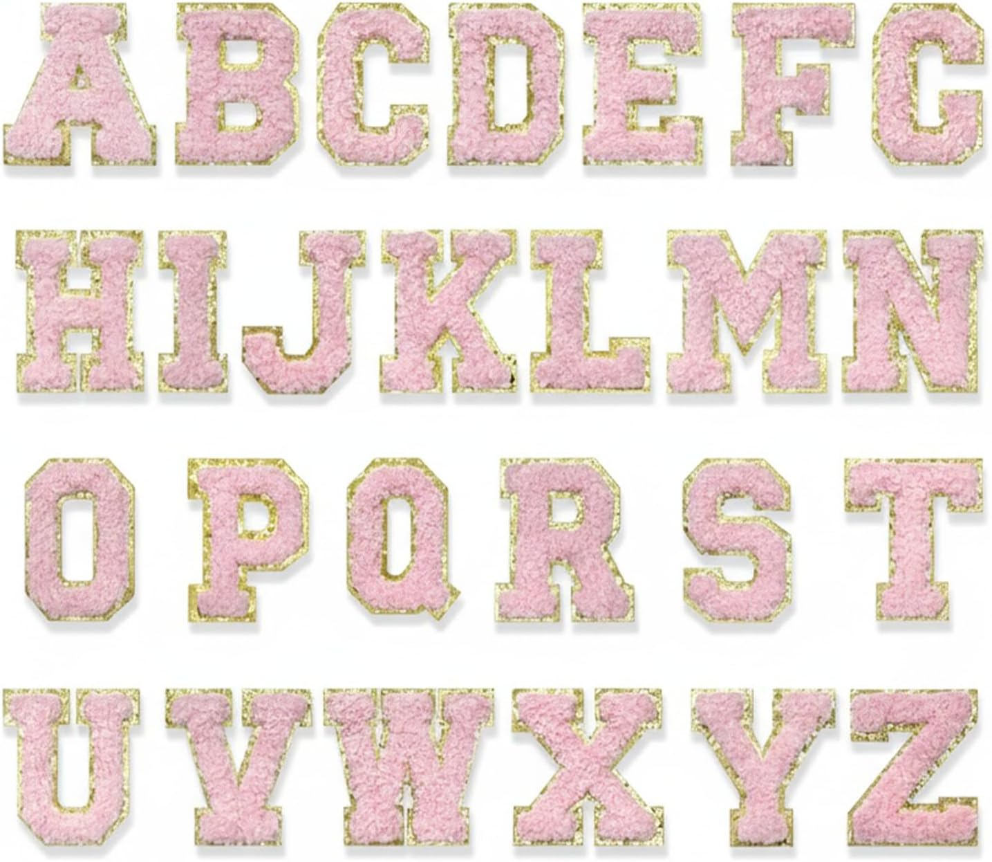 26Pcs Chenille Letter Patches A-Z for DIY Clothing, Fabric, Shoes, Bags &ndash; Self-Adhesive Decorative Iron-On Patches with Gold Trim, Premium Quality (Red)&ndash; Ruibex