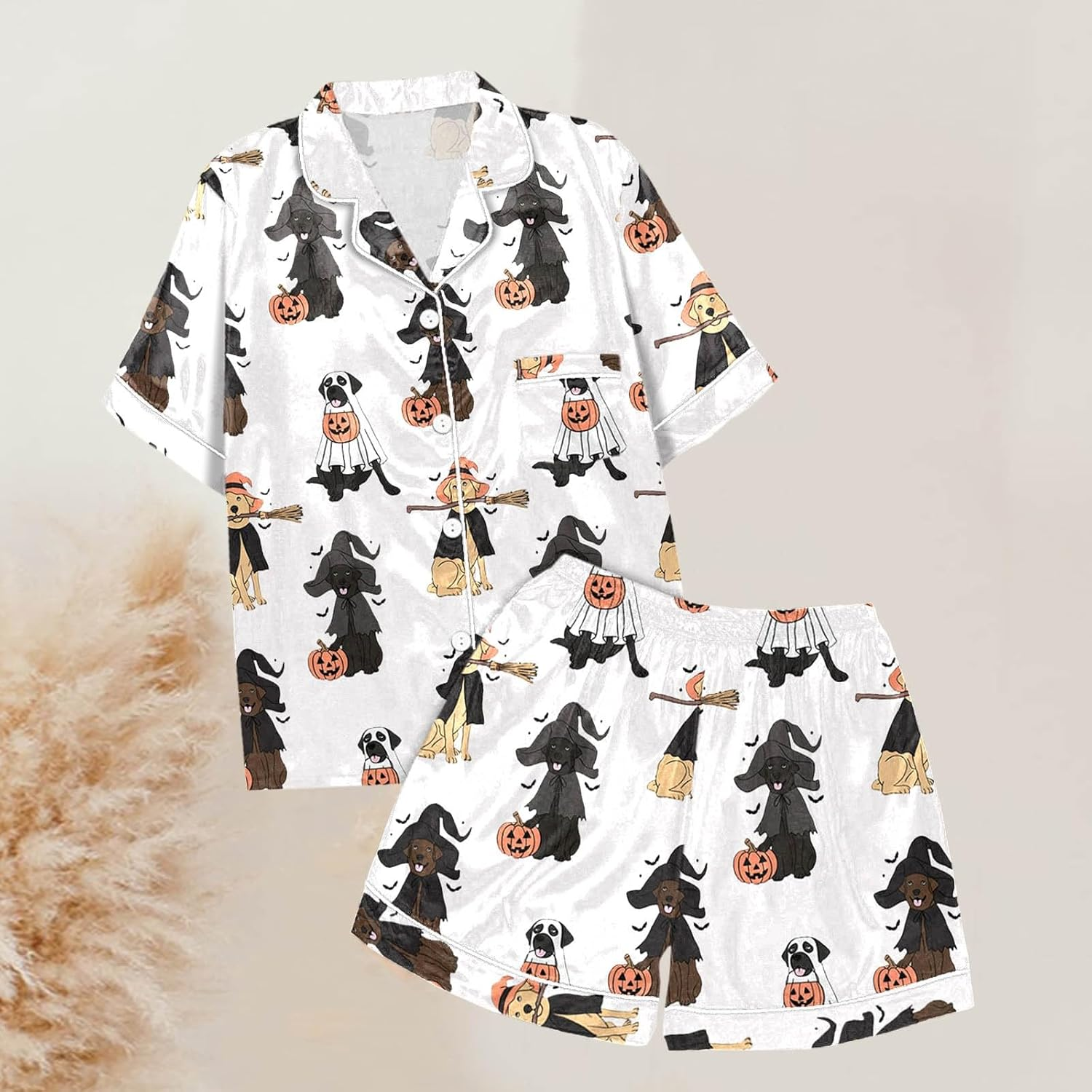 Pajama Sets for Women Halloween Pj'S Loungewear 2 Piece Set Outfits Short Sleeve Shirts and Shorts Loungewear image number 2