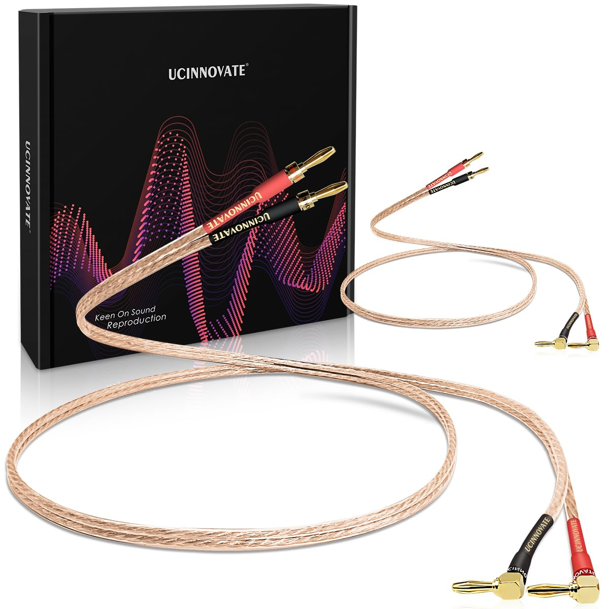 UCINNOVATE 2 Pack 13 AWG Speaker Cable with Banana Plugs, 2X 2M Hifi Speaker Wire with 4Mm Gold-Plated Right Angle Banana Plugs, Solid Audio Cable Speaker Cord for Audiophile Home Theater (2M/6.5Ft) image number 1