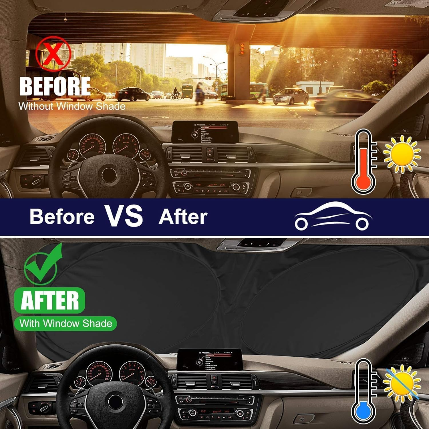 Car Windshield Sun Shade, Foldable Car Front Windshield Sunshade for UV Rays, Sun Glare, Heat Blocking, Keep Your Vehicle Cooler, Universal Auto Interior Protection for Cars, Suvs, Vans image number 3