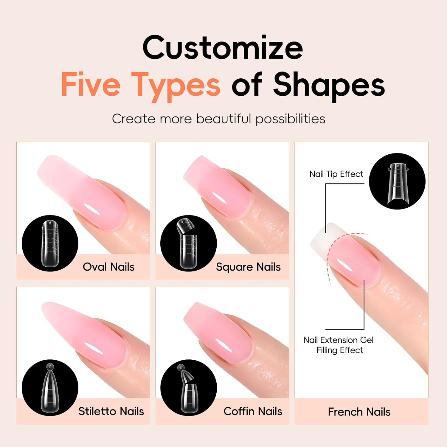 PEACECOLOR 24Pcs Poly Nail Gel Kit with U V Light 6 Colors Clear Pink Nude Poly Extension Gel with Glossy/Matte Top Coat Nail Rhinestones Starter Kit DIY Home Gifts for Women