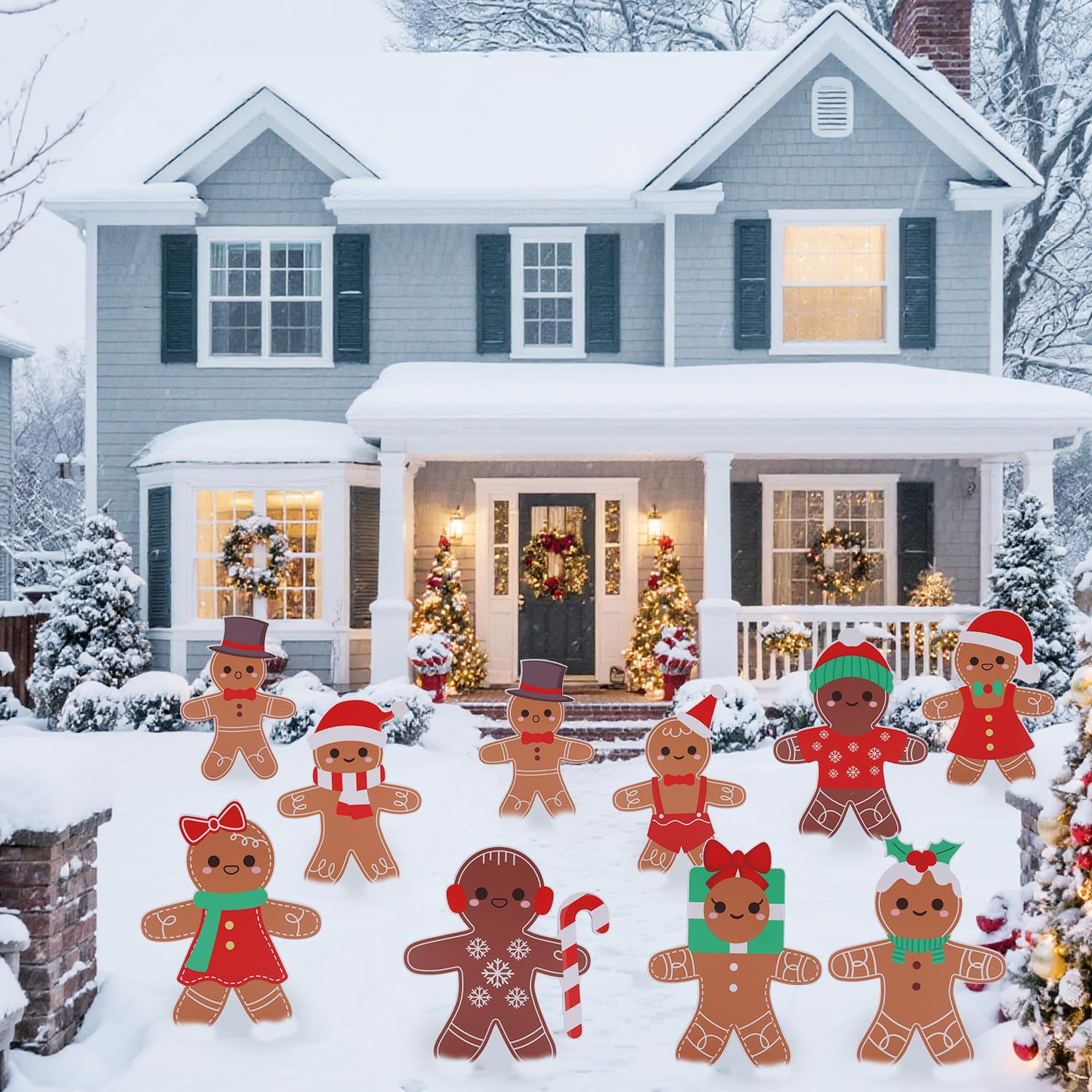 10Pcs Gingerbread Christmas Decorations, Gingerbread Man Christmas Yard Signs with Stakes for Lawn Pathway Patio Indoor & Outdoor Xmas Decor image number 1