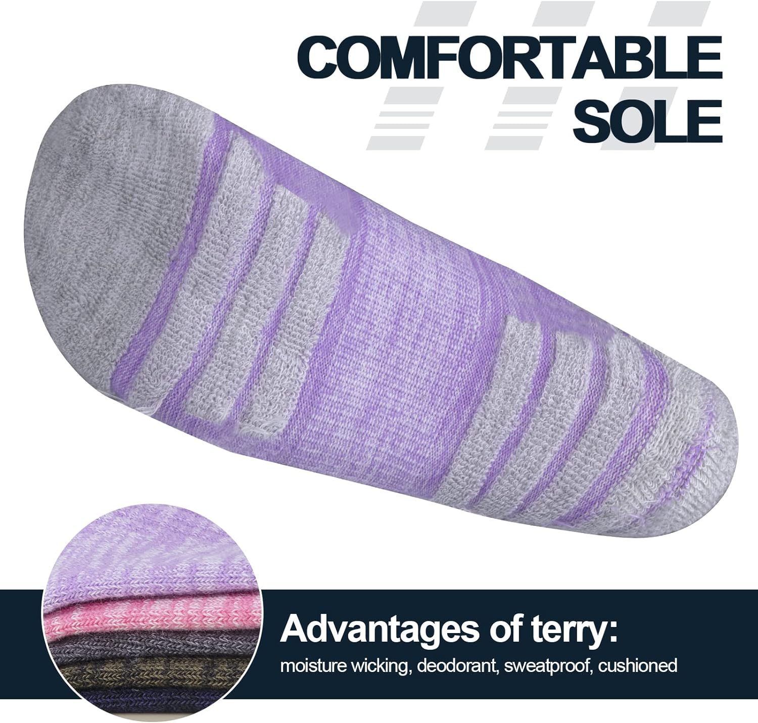 YUEDGE Women'S Cotton Cushioned Crew Sports Socks Mid Calf Outdoor Hiking Socks Moisture Wicking Work Socks for Womens Size 6-11, 5 Pairs image number 6