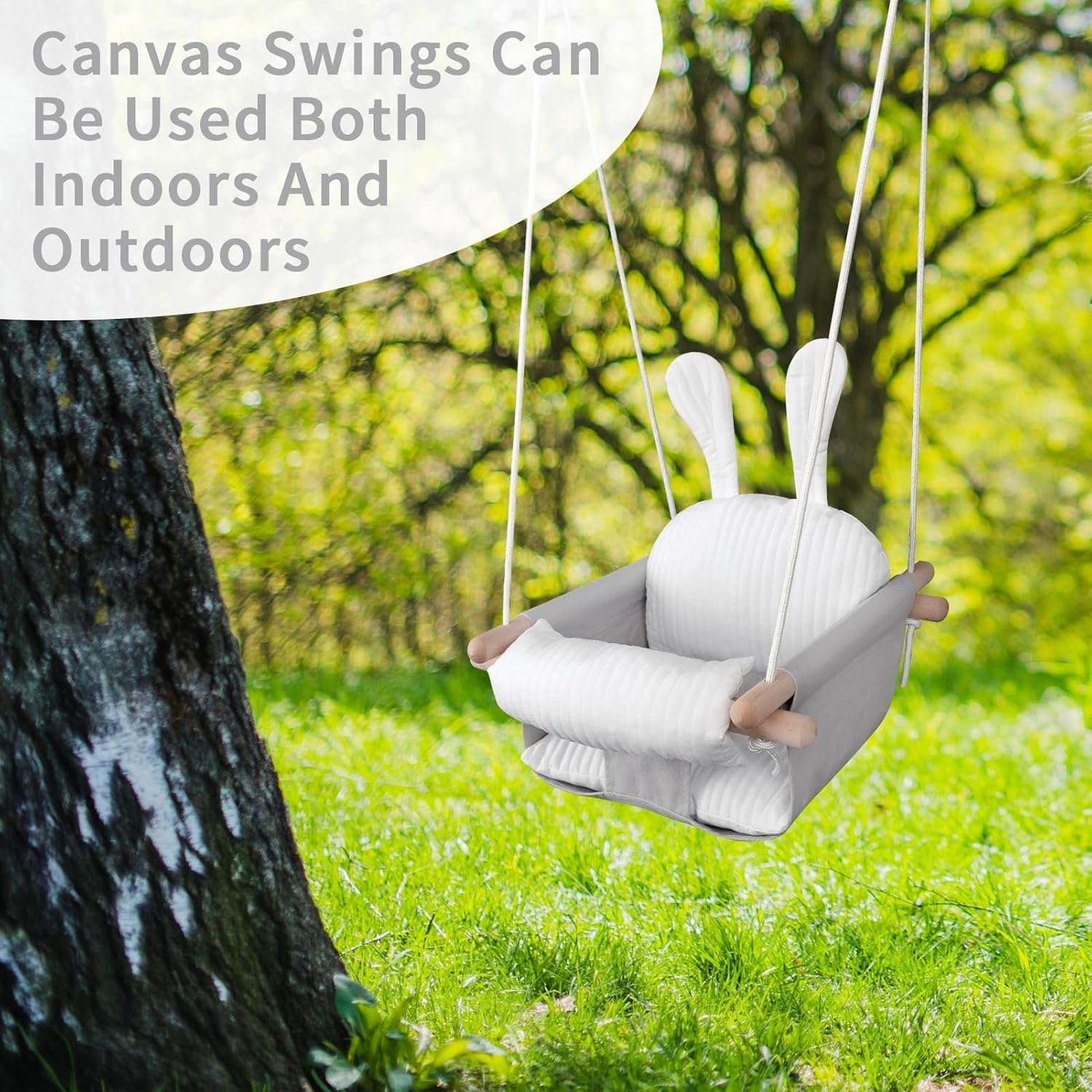 GFU Baby Swing, Canvas Swings for Infants Outdoor Indoor & Indoor, Toddler Swing for Indoors, Secure Wooden Hanging Swing Seat, Hammock for Indoor Playground, Grey Tree Swings or Backyard image number 1