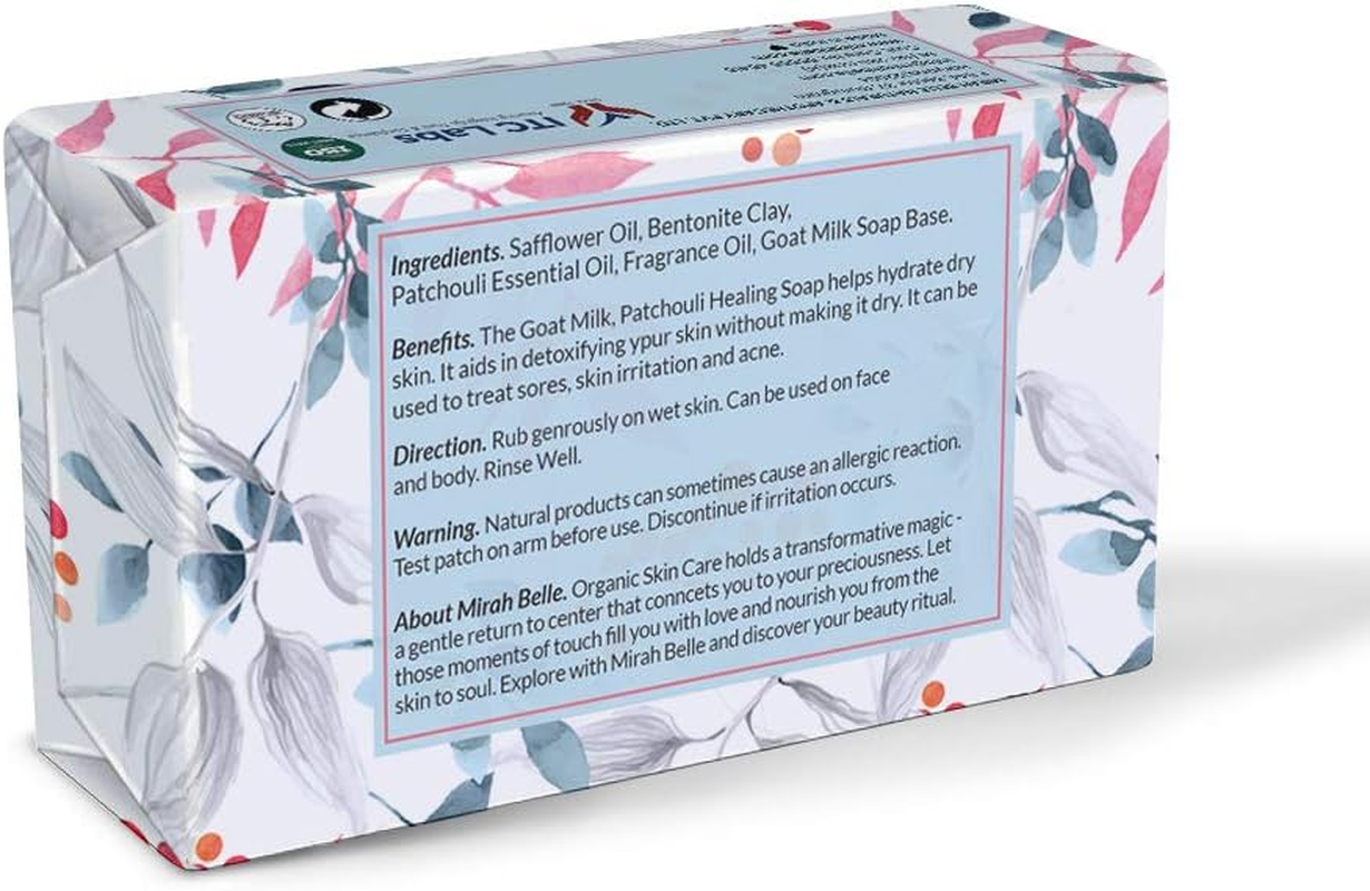 Mirah Belle - Organic Goat Milk, Patchouli Healing Soap Bar - (Pack of 6-125 Gm) - for Soothing Acne and Pimples, Lightening Blemishes and Scars, Improving Pigmentation - 750 Gm