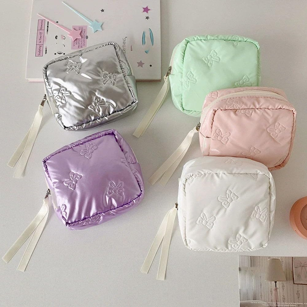 Small Makeup Bag for Purse Bow Mini Cosmetics Bag Cute Square Makeup Pouch Travel Mini Makeup Bag Portable Toiletry Cosmetic Pouch, Style 4, Simple - Style 2 image number 7