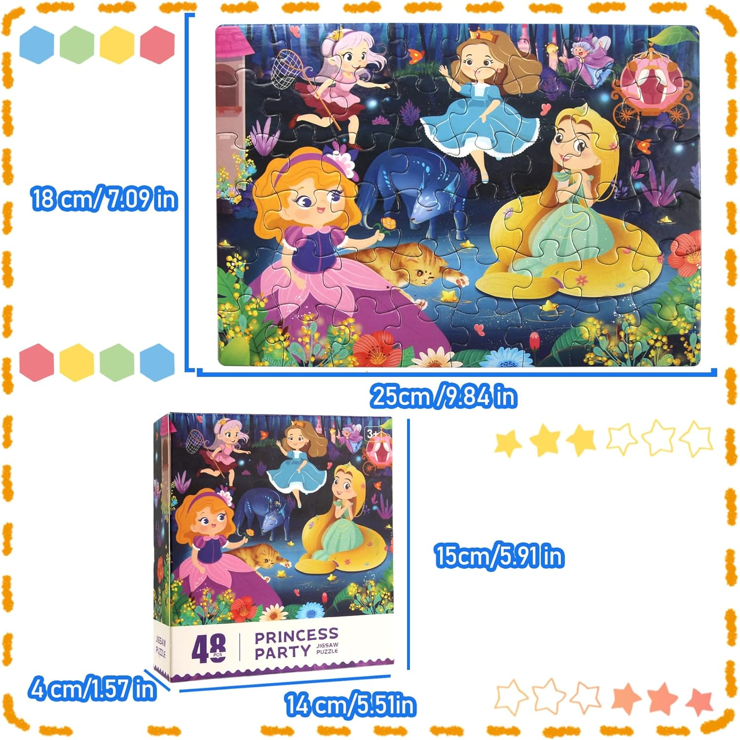 TORMEN Puzzles for Kid Ages 4-6,48Pcs Colored Paper Jigsaw Puzzle Durability Educational Perfect for Family Game Classroom Fun (Princess Dancing) image number 2