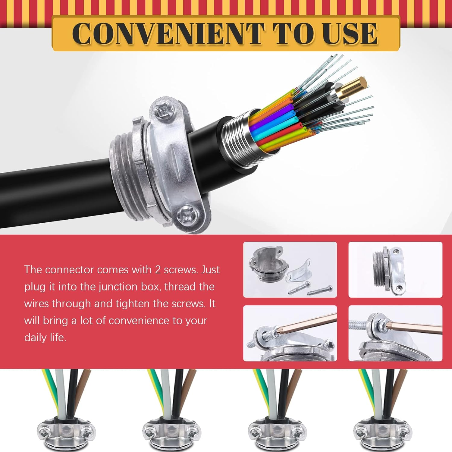 Hilitchi 15Pcs 1/2" Clamp Type Cable Connectors Assortment Kit, Clamp Type Connector Fittings Most Junction Box Cable Connector for Metallic Conduit Protect Cables image number 4