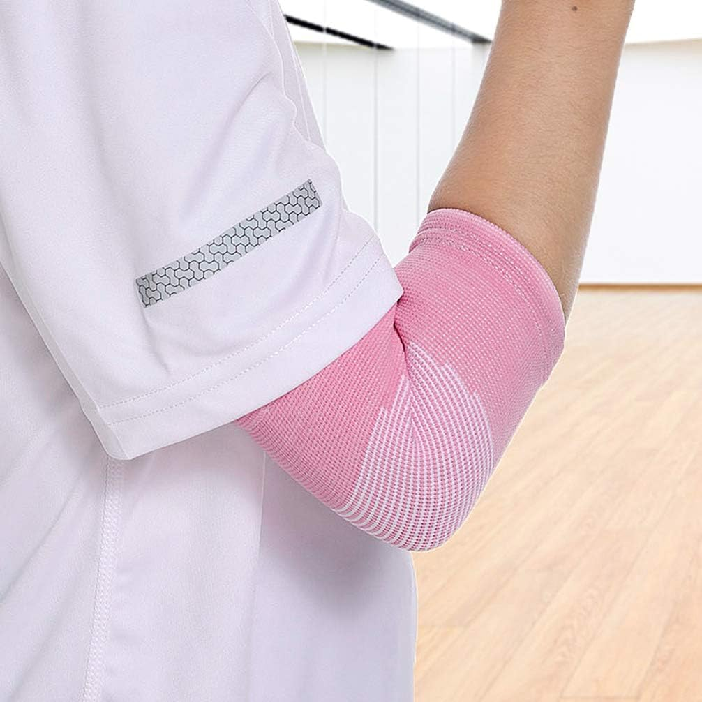 Compression Elbow Brace Support -Knit Arm Sleeves for Tennis Basketball Weightlifting Biking Arthritic (Pink, M) image number 6