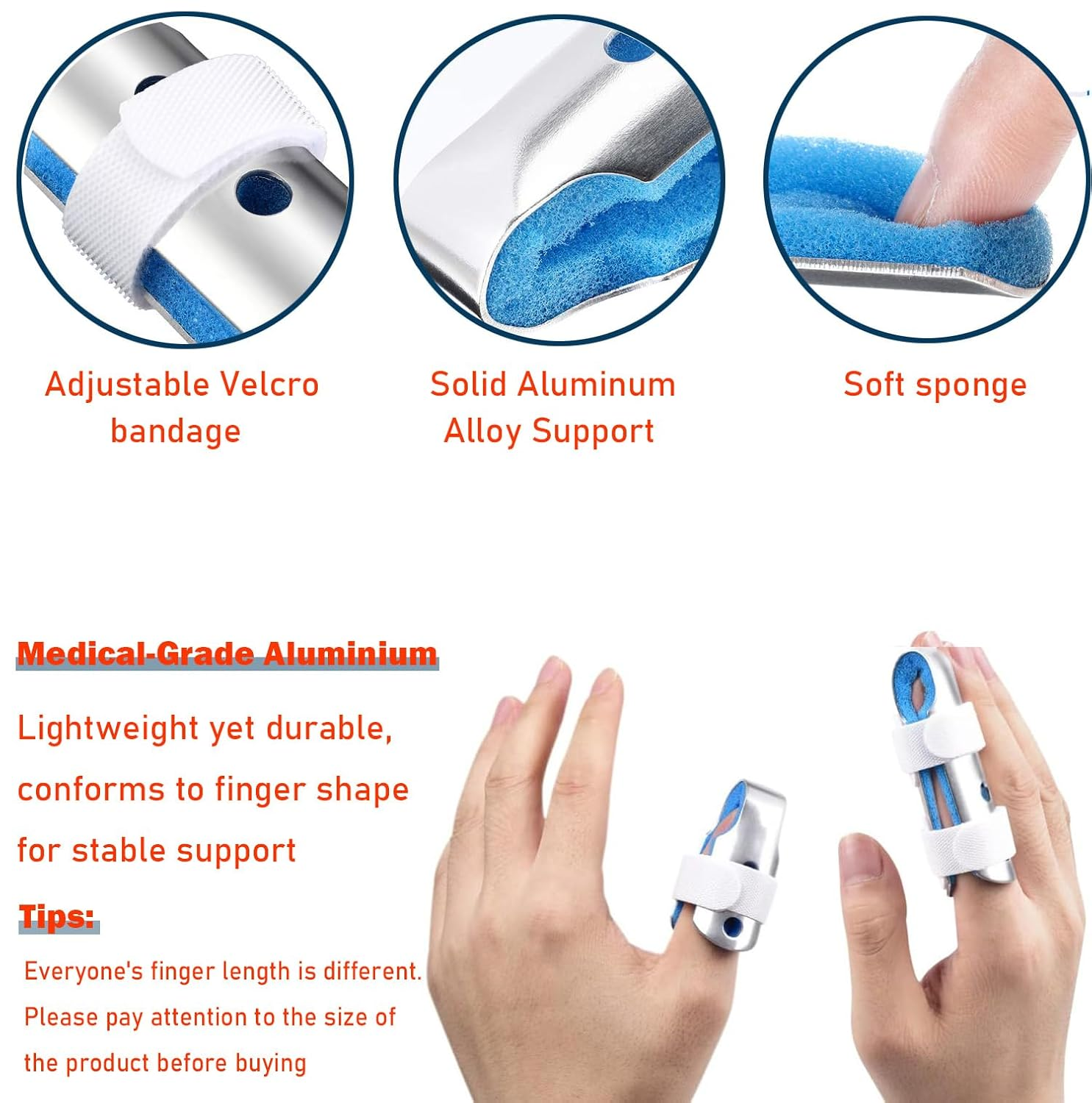 Metal Finger Splints 3 Sizes, Aluminum Finger Splint, Metal Finger Support Brace, for Broken Fingers Straightening Arthritis image number 5