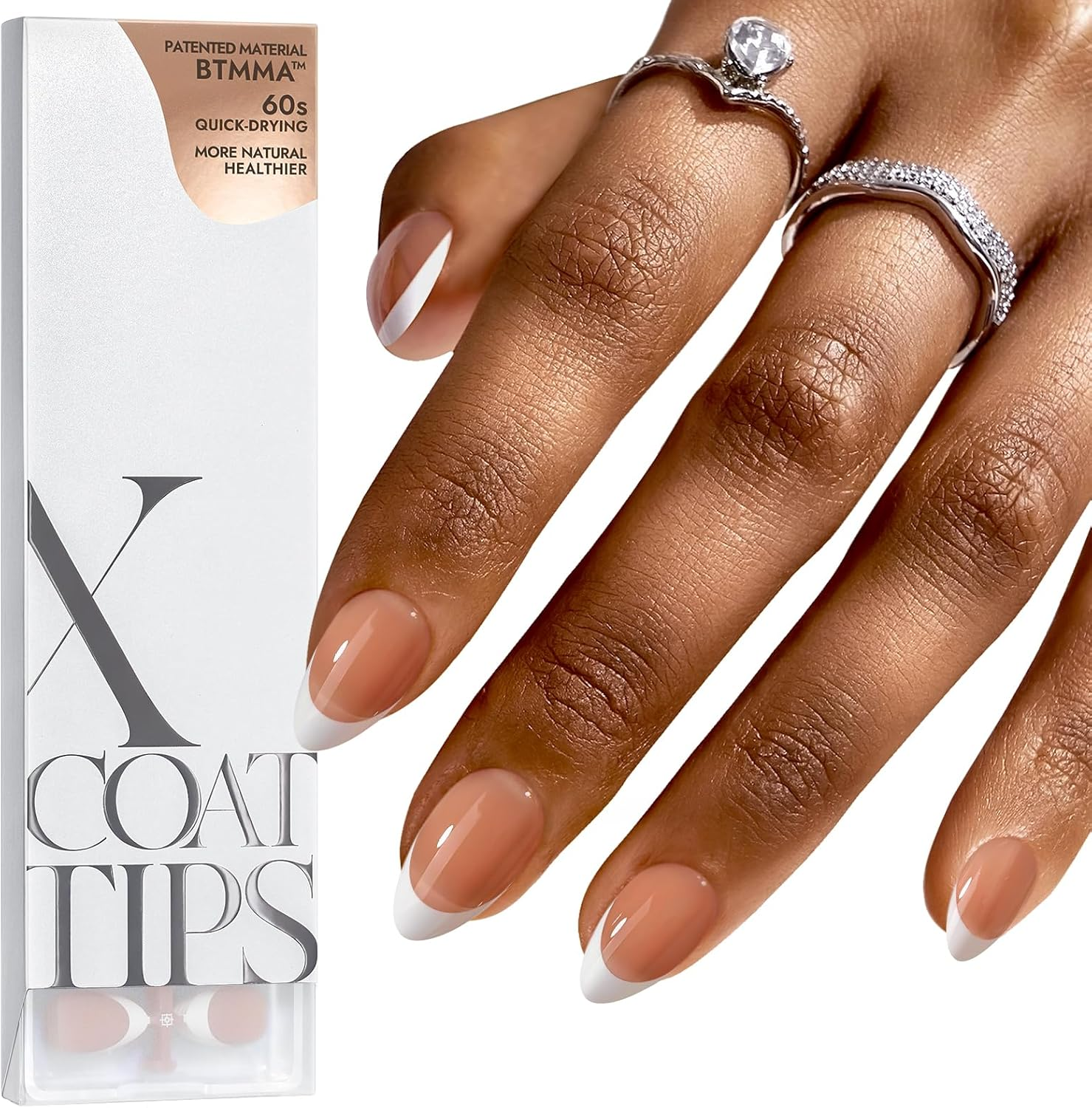 Btartboxnails French Gel Nail Tips - French Tip Press on Nails Brown Short Almond XCOATTIPS Pre-Applied Tip Primer & Base Coat, No Need to File Fake Nails for Nail Art DIY image number 2