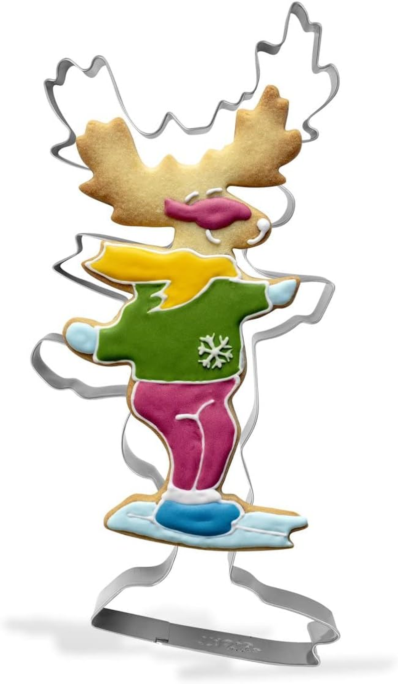 Tasty XXL Cookie Cutter, Ice Skating Pig, Piglet Shape, for Cute, Fun and Unique Cookie Creation and Baking in Classic Glossy Silver, Dimensions: 15.5 X 19 X 2.5Cm, Colour: Silver