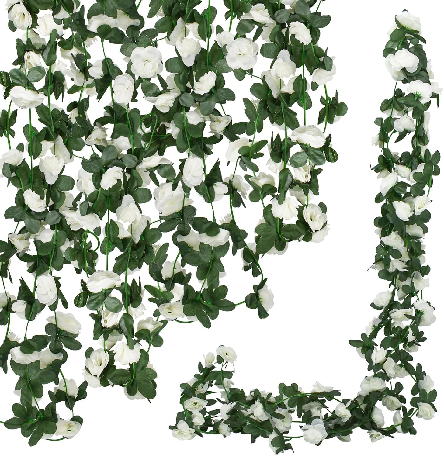 Bacucine 6PCS Artificial Flowers Garland Fake Peony Vines Hanging Silk Floral Vine for Bedroom Wedding Home Office Wall Garden Craft Decor (White)