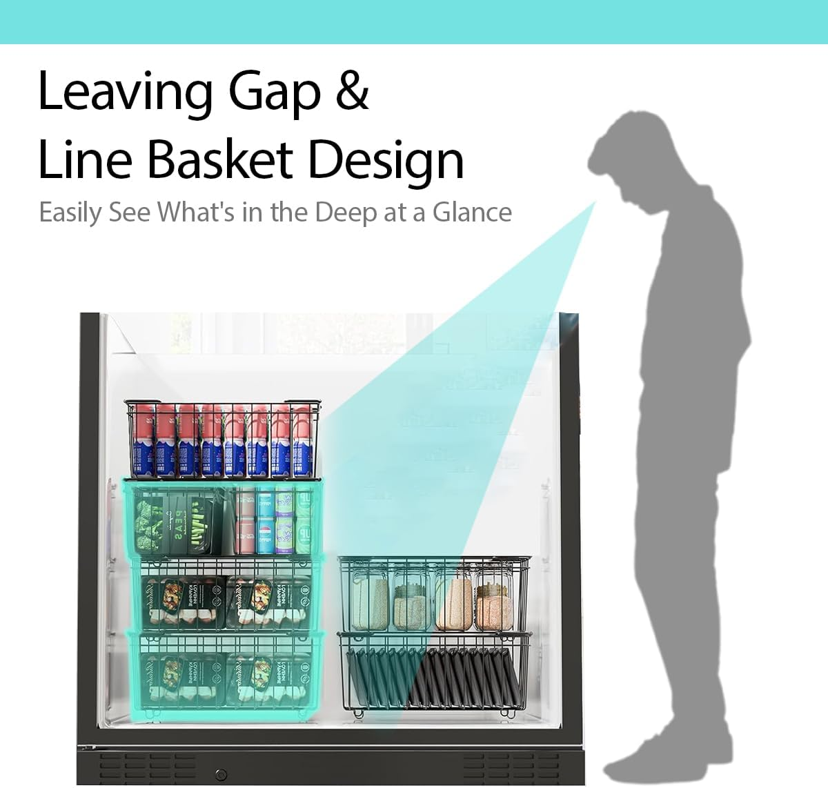 Blissify 4 Pack Chest Freezer Organiser, Freezer Organizer Bins with Foldable Handle, Stackable Metal Deep Freezer Baskets Sort Frozen Meats & Food with Better Space Utilization (37&times;18&times;15Cm) image number 2