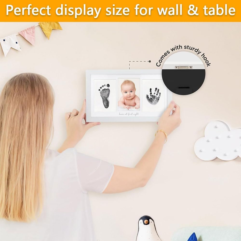 Baby Hand and Footprint Kit &ndash; Clean Touch No-Mess Ink Pad with Personalized Keepsake Frame for Newborn Boys & Girls &ndash; Nursery Decoration (White) image number 3