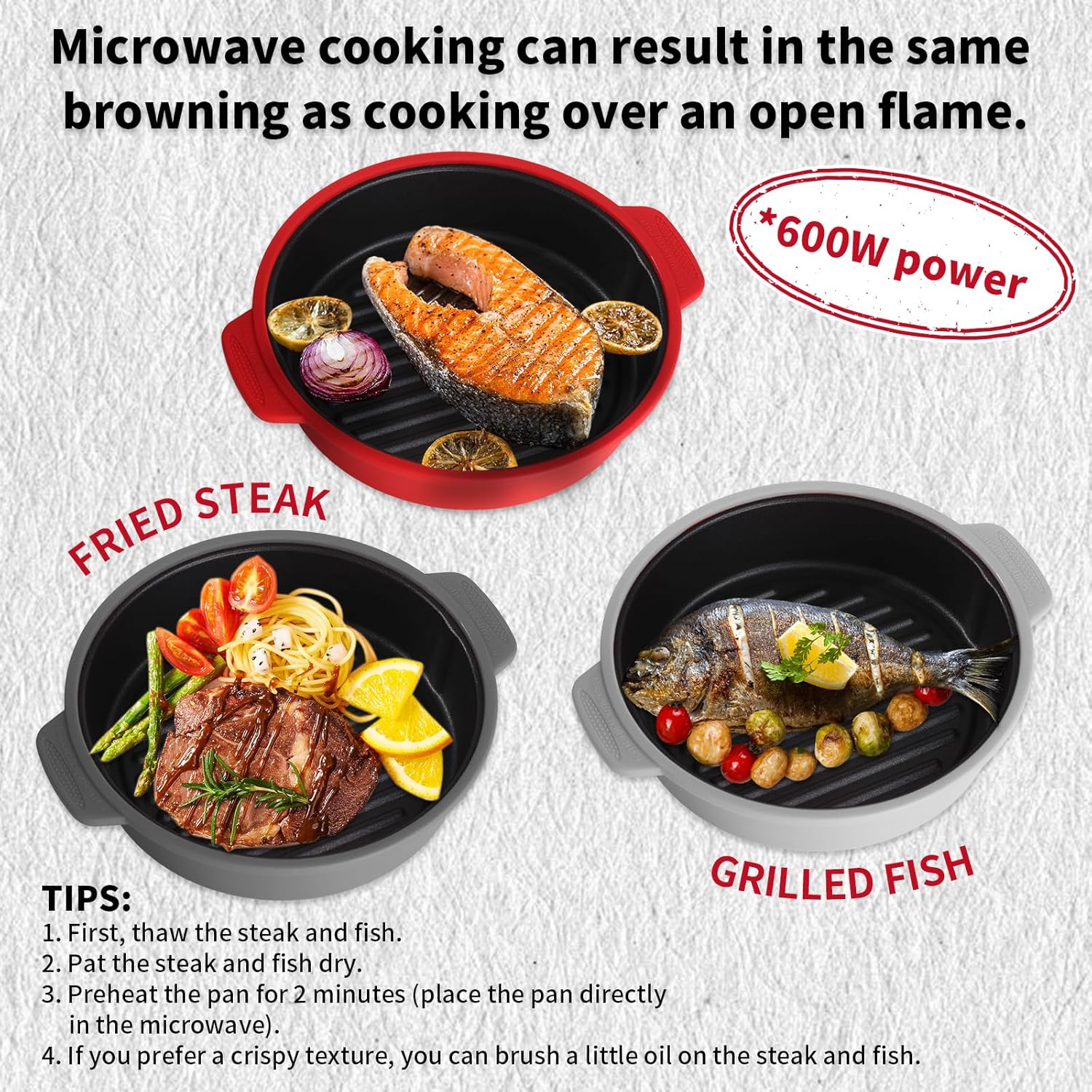 GLOU-GLOU GOOSE GGG Microwave Grill Pan, 8-In-1, Fry Griddle Crisper Pan with Lid, Microwave Silicone Cookware, for Grilling Browning and Crisping Foods, Time-Saving, Easy, Safe, round （Red）