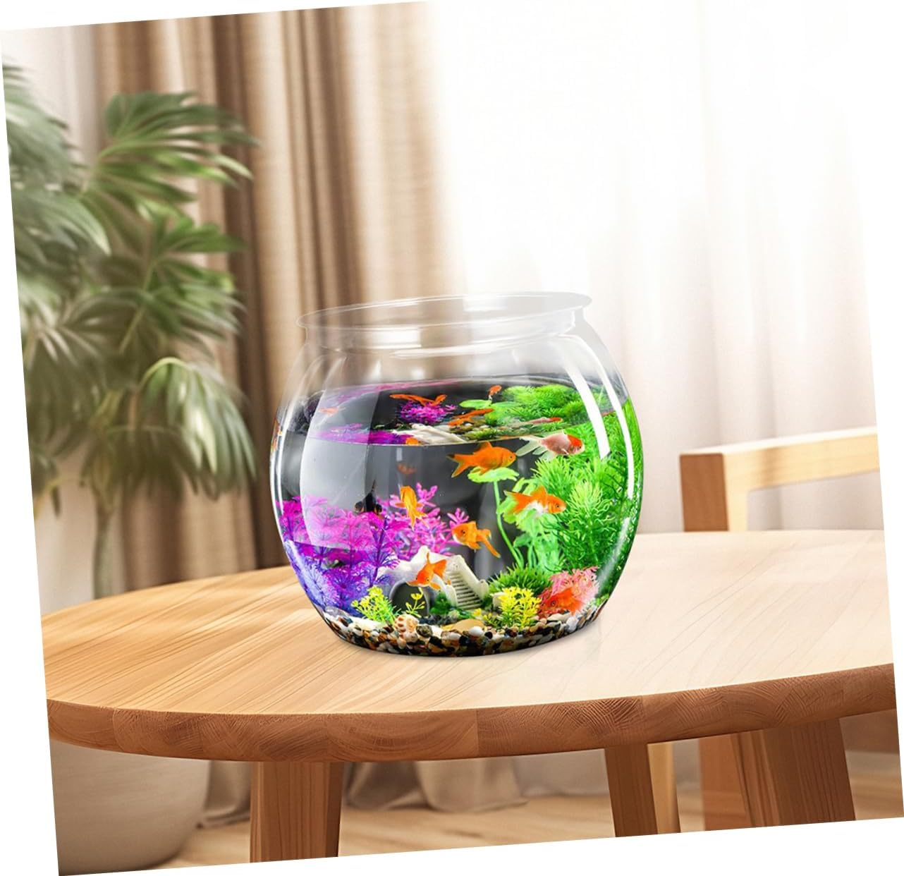 GARVALON Transparent Plastic Goldfish Tank round Desktop Aquarium Bowl for Betta Turtles Small Aquatic Pets Impact Resistant Fish Habitat Decorative Clear Fish Bowl for Office Home image number 6